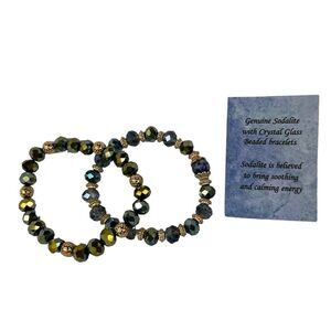 New Genuine Sodalite Crystal Glass Beaded Set of 2 Bracelets Skyline Collection